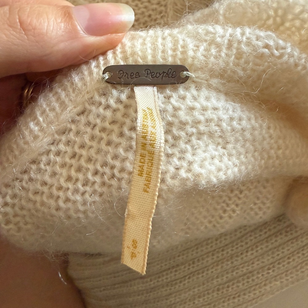Free People Mohair Blend Textured Knit Open Shawl Collar Cream Y2K Cardigan - Picture 6 of 8